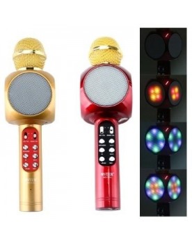 Караоке МИКРОФОН+колона, безжичен с блутут,LED светлини и USB Флашка