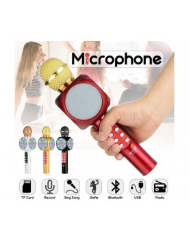 Караоке МИКРОФОН+колона, безжичен с блутут,LED светлини и USB Флашка
